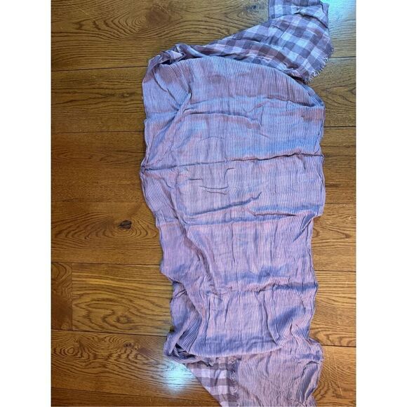 Lightweight Purple Check & Stripe Scarf – 100% Viscose - Picture 7 of 7